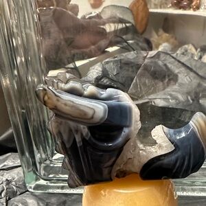 Volcano Agate Dragons Head w/ Quartz druzy.